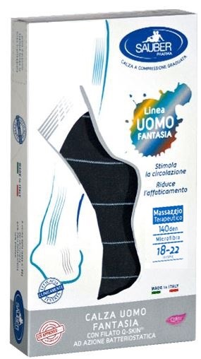 SAUBER CALZA UOMO FANTASIA Q-SKIN 140 DEN BLU RIGA SOTTILE GHIACCIO TAGLIA M - Fontenova srl
