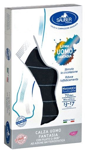 SAUBER CALZA UOMO FANTASIA Q-SKIN 70 DEN BLU RIGA SOTTILE GHIACCIO TAGLIA M - Fontenova srl