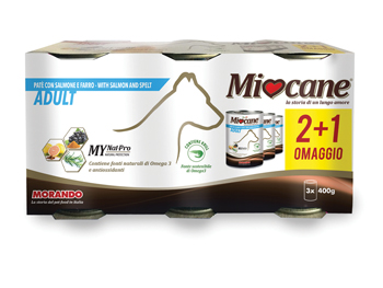MIOCANE PATE' TRIS ADULT SALMONE/FARRO 3 X 400 G - Fontenova srl