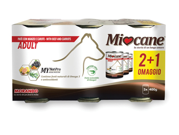 MIOCANE PATE' TRIS ADULT MANZO/CAROTE 3 X 400 G - Fontenova srl