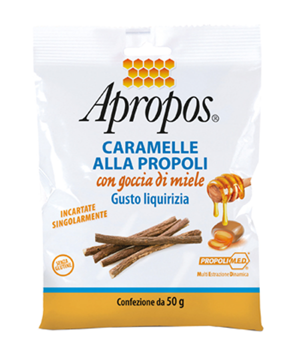APROPOS CARAMELLE ALLA PROPOLI CON GOCCIA DI MIELE GUSTO LIQUIRIZIA 50 G - Fontenova srl