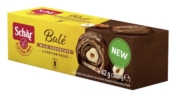 SCHAR BULE' CIALDE WAFER CON NOCCIOLA RICOPERTE DI CIOCCOLATO AL LATTE 3 PORZIONI DA 14 G - Fontenova srl