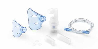 SOFFIO CUBE KIT ACCESSORI RICAMBIO CON AMPOLLA BOCCAGLIO FOCELLA NASALE MASCHERA PEDIATRICA ADULTI TUBELLO FILTRI RICAMBIO BORSA PORTA ACCESSORI - Fontenova srl