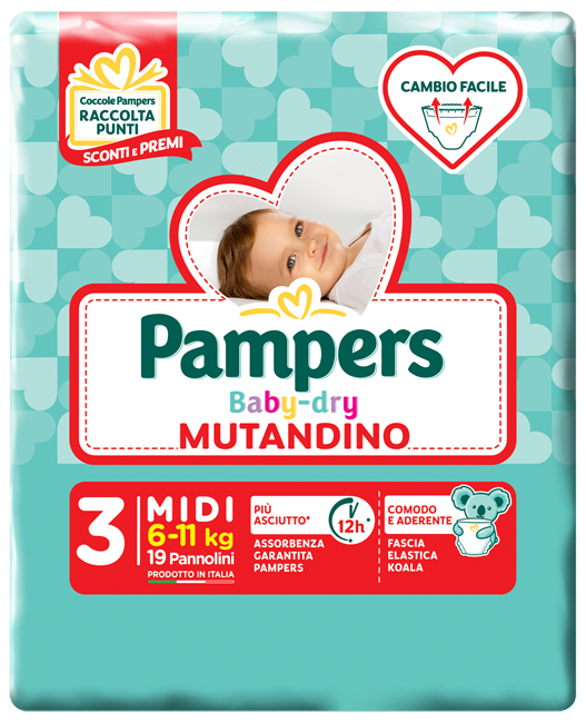 PAMPERS BABY DRY MUTANDINA MIDI SMALL PACK 19 PEZZI - Fontenova srl