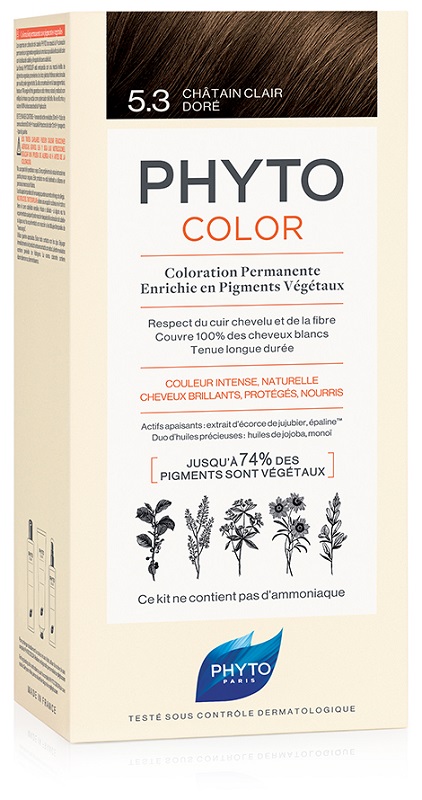 PHYTOCOLOR 5,3 CASTANO CHIARO DORATO LATTE + CREMA + MASCHERA + PAIO DI GUANTI - Fontenova srl