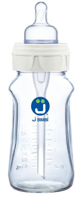 J BIMBI BFREE SUPER GLASS 260 ML BIBERON IN VETRO CON CANULA ANTICOLICHE E TETTARELLA IN SILICONE - Fontenova srl