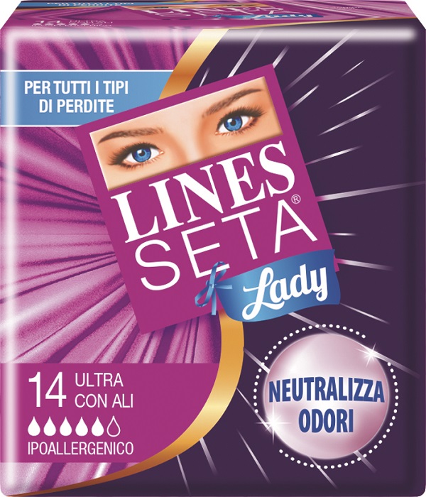 ASSORBENTE LINES SETA ULTRA LADY CON ALI 14 PEZZI - Fontenova srl