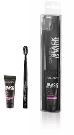 CURAPROX BLACK IS WHITE DENTIFRICI SBIANCANTI 1 DENTIFRICIO DA 10ML + 1 SPAZZOLINO - Fontenova srl