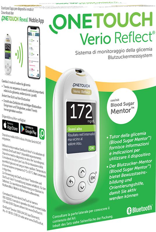 ONETOUCH VERIO REFLECT SYSTEM KIT CON LANCETTE PUNGIDITO E FLACONE DA 10 STRISCE REATTIVE - Fontenova srl