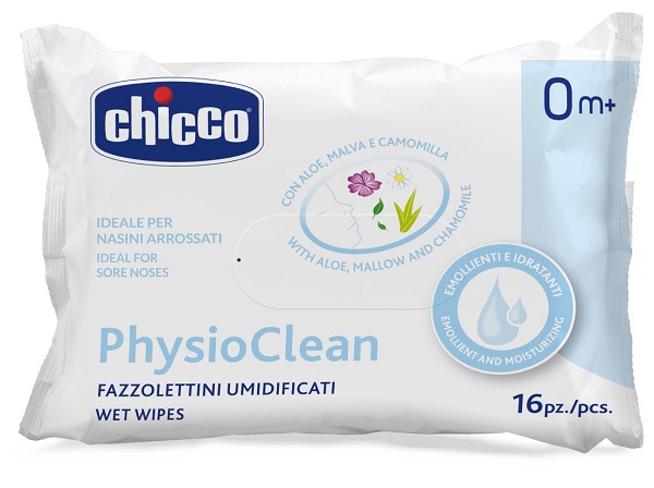 CHICCO FAZZOLETTINI UMIDIFICATI PHYSIOCLEAN 16 PEZZI - Fontenova srl