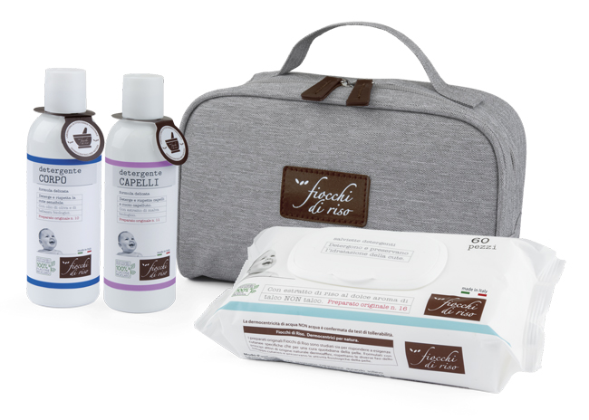 FIOCCHI DI RISO COFANETTO BAGNETTO 1 DETERGENTE CORPO 200 ML + 1 DETERGENTE CAPELLI 200 ML + SALVIETE ACQUA NON ACQUA 60 PEZZI + BEAUTY - Fontenova srl