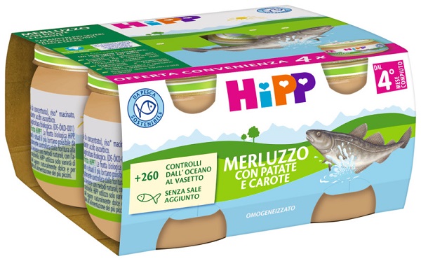 HIPP OMOGENEIZZATO MERLUZZO/PATATE/CAROTE 4X80 G - Fontenova srl
