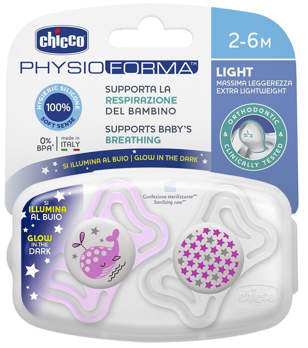 CHICCO SUCCHIETTO LIGHT LUMINOSO SILICONE 2-6 MESI 2 PEZZI - Fontenova srl