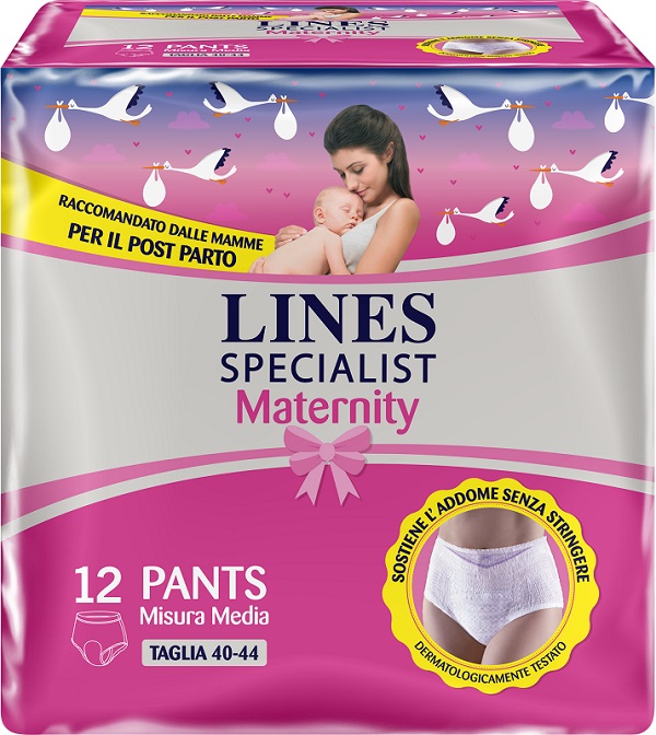 LINES SPECIALIST MATERNITY MUTANDINA ASSORBENTE PER PERDITE POST PARTO MISURA MEDIUM 12 PEZZI - Fontenova srl