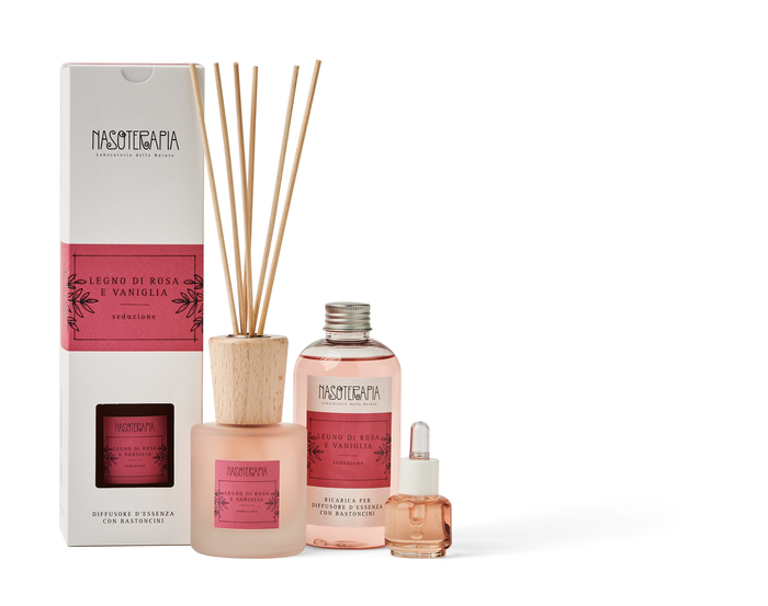 DIFFUSORE BASTONCINI 100 ML LEGNO DI ROSA E VANIGLIA 100 ML - Fontenova srl