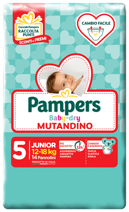 PANNOLINO A MUTANDINA PAMPERS BABY DRY JUNIOR SMALL PACK 14 PEZZI - Fontenova srl
