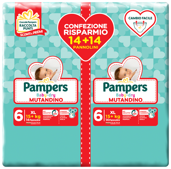 PAMPERS BABY DRY PANNOLINO A MUTANDINA DUO DOWNCOUNT XL 28 PEZZI - Fontenova srl