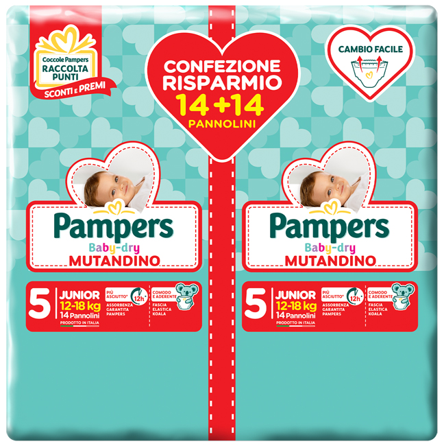 PAMPERS BABY DRY PANNOLINO A MUTANDINA DUO DOWNCOUNT JUNIOR 28 PEZZI - Fontenova srl