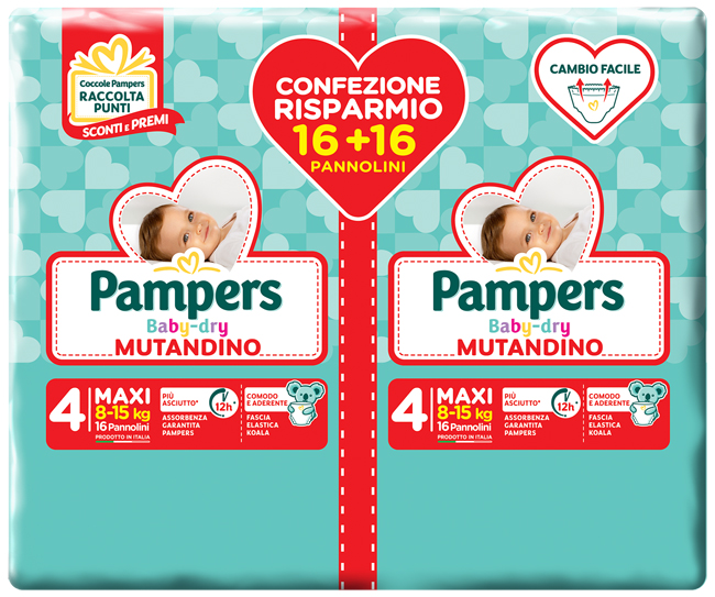 PAMPERS BABY DRY PANNOLINO A MUTANDINA DUO DOWNCOUNT MAXI 32 PEZZI - Fontenova srl