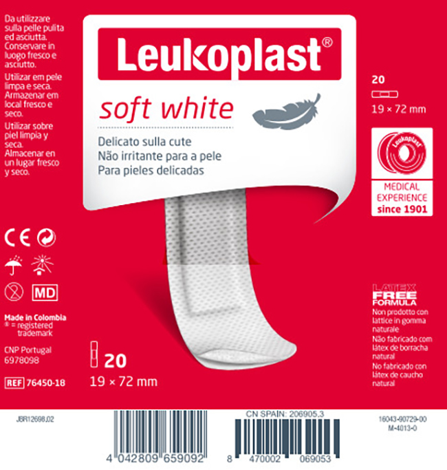 LEUKOPLAST SOFT WHITE 72 X 19 CM 20 PEZZI - Fontenova srl