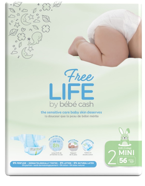 FREELIFE BY BEBECASH PANNOLINI MINI TAGLIA 2 3-6 KG GIROVITA 30-48 CM 56 PEZZI - Fontenova srl