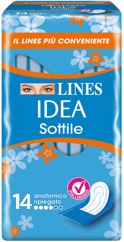 LINES IDEA ASSORBENTE SOTTILE RIPIEGATO ANATOMICO 14 PEZZI - Fontenova srl