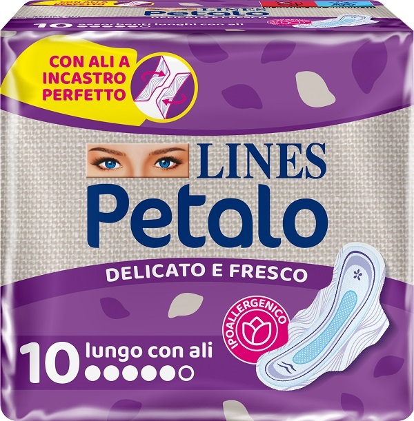LINES PETALO BLU ASSORBENTE LUNGO CON ALI 10 PEZZI - Fontenova srl