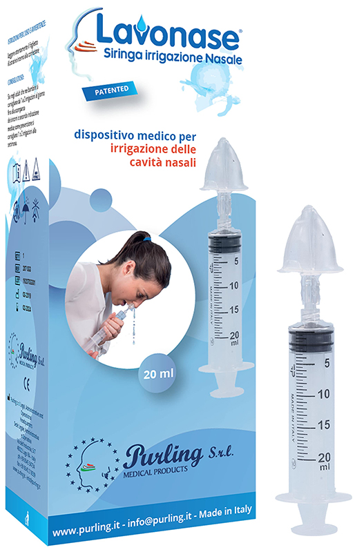 LAVONASE IRRIGAZIONE NASALE NON STERILE SIRINGA 20 ML + LUER-LOCK CON CAPPUCCIO + UGELLO NASALE CON RACCORDO LUER-LOCK + PERFORATORE CON VALVOLA NON RITORNO CON TAPPO - Fontenova srl