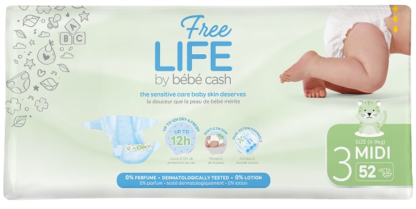 FREELIFE BY BEBECASH PANNOLINI MIDI TAGLIA 3 4-9 KG GIROVITA 35-56 CM 52 PEZZI - Fontenova srl