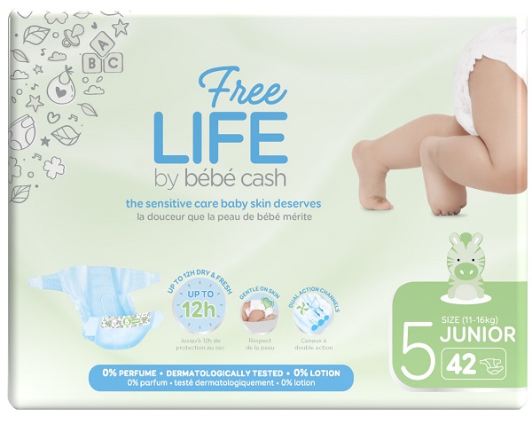 FREELIFE BY BEBECASH PANNOLINI JUNIOR TAGLIA 5 11-25 KG GIROVITA 41-62 CM 42 PEZZI - Fontenova srl