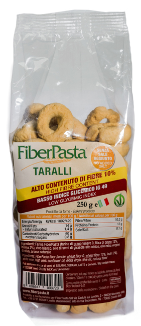 FIBERPASTA TARALLI BASSO INDICE GLICEMICO 250 G - Fontenova srl