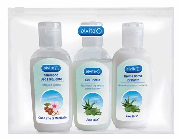 ALVITA KIT VIAGGIO BODY CARE 1 GEL DOCCIA ALOE VERA 75 ML + 1 CREMA CORPO IDRATANTE ALOE 75 ML + 1 SHAMPOO USO FREQUENTE 75 ML - Fontenova srl