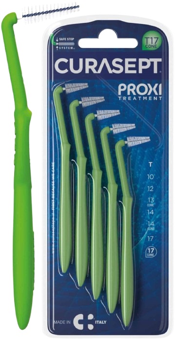 SCOVOLINO CURASEPT PROXI ANGLE MISURA T17 CONICO ISO 5 VERDE DIAMETRO 1,7 MM 5 PEZZI - Fontenova srl