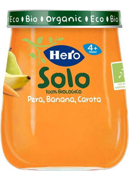 HERO BABY OMOGENEIZZATO PERA BANANA CAROTA 100% BIO 120 G - Fontenova srl
