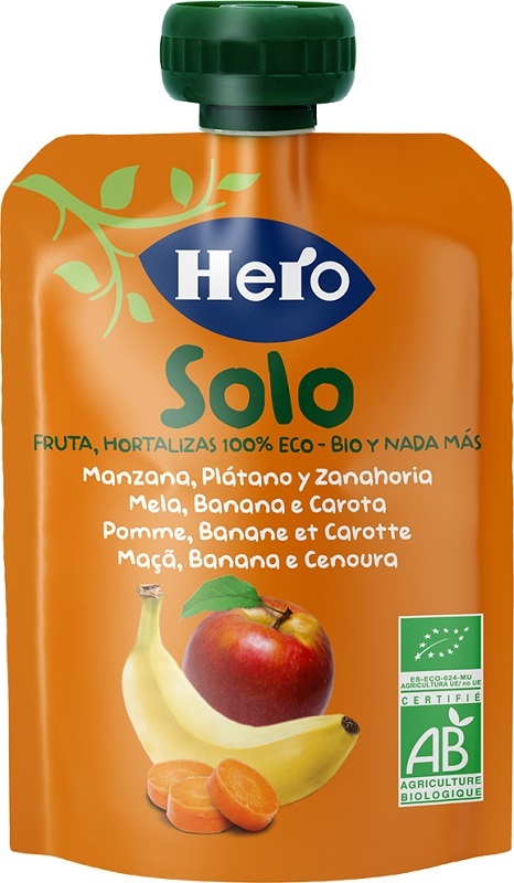 HERO SOLO FRUTTA FRULLATA 100% BIO MELA BANANA CAROTA 100 G - Fontenova srl