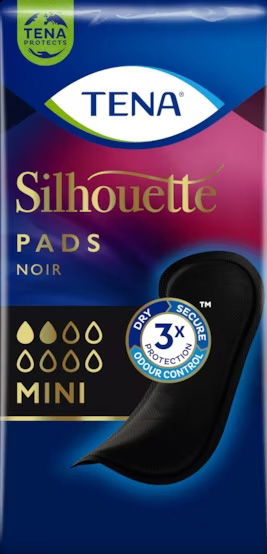 ASSORBENTE NERO INCONTINENZA LEGGERA TENA SILHOUETTE NOIR MINI 18 PEZZI - Fontenova srl