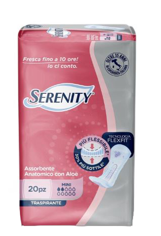 SERENITY ASSORBENTE ANATOMICO CON ALOE FLEXIT MINI 20 PEZZI - Fontenova srl