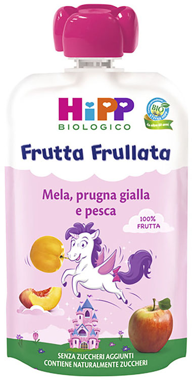 HIPP BIO FRUTTA FRULLATA UNICORNO MELA PRUGNA GIALLA PESCA 90 G - Fontenova srl