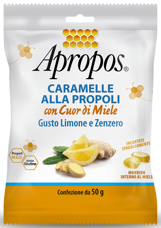 APROPOS CARAMELLE DURE LIMONE/ZENZERO CUOR DI MIELE 50 G - Fontenova srl