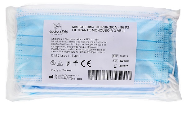 MASCHERINA CHIRURGICA 50 PEZZI GAMMADIS - Fontenova srl