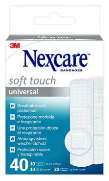 CEROTTO PREPARATO NEXCARE SOFT TOUCH UNIVERSAL 3 MISURE 20 CEROTTI 19X72MM + 10 CEROTTI 25X72MM + 10 CEROTTI TONDI 22,5 MM - Fontenova srl
