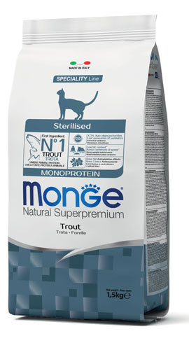 MONGE CAT STERILIZED MONOPROTEIN TROTA 1,5 KG - Fontenova srl