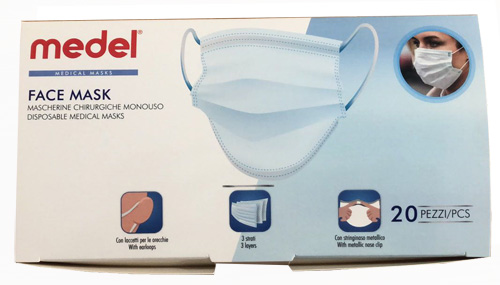 MEDEL MASCHERINA CHIRURGICA TNT A 3 STRATI CON ELASTICO MONOUSO 20 PEZZI - Fontenova srl