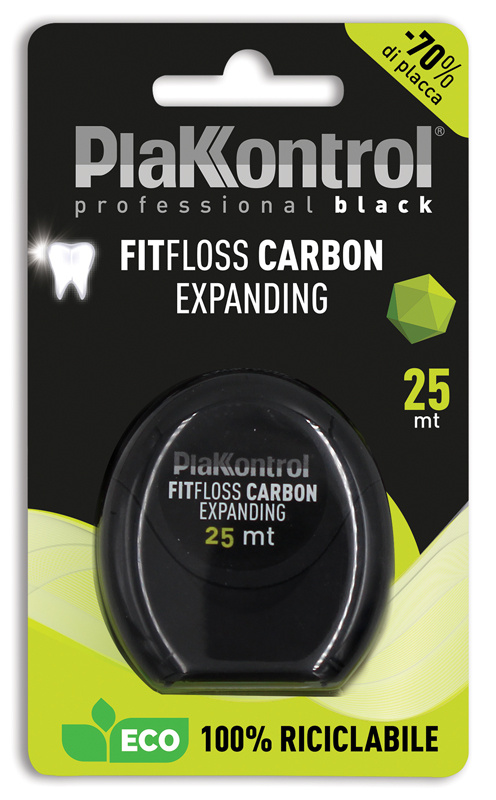 PLAKKONTROL PROFESSIONAL BLACK FITFLOSS CARBON EXPANDING FILO INTERDENTALE 25 METRI FRESH MINT - Fontenova srl