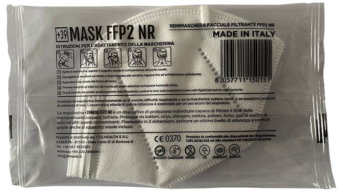 MASCHERINA +39MASK FFP2 BIANCO 15 PEZZI - Fontenova srl