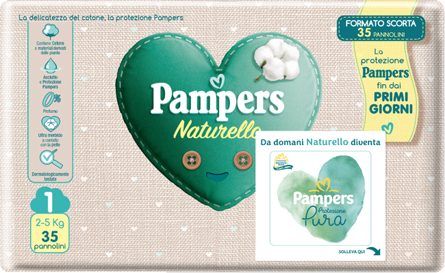 PANNOLINI PAMPERS PROTEZIONE PURA NATURELLO NEWBORN 35 PEZZI - Fontenova srl