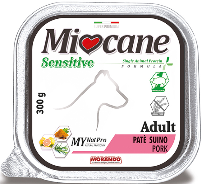 MIOCANE SENSITIVE SINGLE ANIMAL PROTEIN FORMULA ADULT PATE' PROSCIUTTO 300 G - Fontenova srl