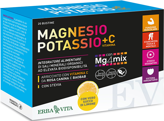 MAGNESIO POTASSIO +C VITAMINA GUSTO LIMONE 20 BUSTINE DA 3,8 G - Fontenova srl