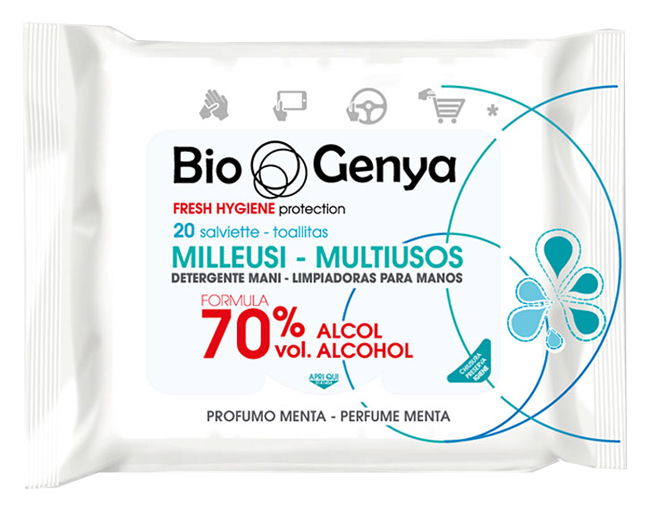 BIOGENYA MILLEUSI IGIENIZZANTI 70% ALCOOL SALVIETTE 20 PEZZI - Fontenova srl