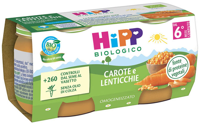 HIPP BIO OMOGENEIZZATO CAROTE/LENTICCHIE 2X80 G - Fontenova srl